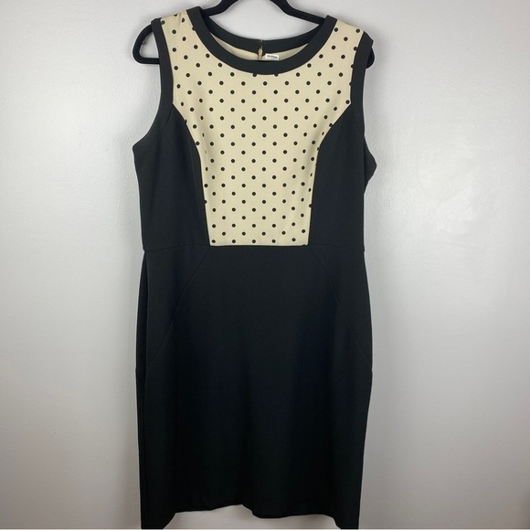 Sandra Darren Black Polka Dot Sleeveless Sheath Midi Dress Size 16 - Picture 2 of 9
